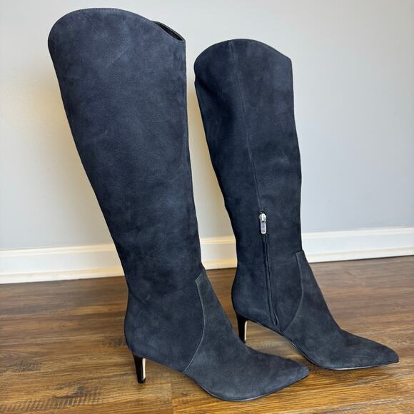 Nine West 8M WNSIRENA leather tall knee high kitten heel boots microfiber - Picture 13 of 13